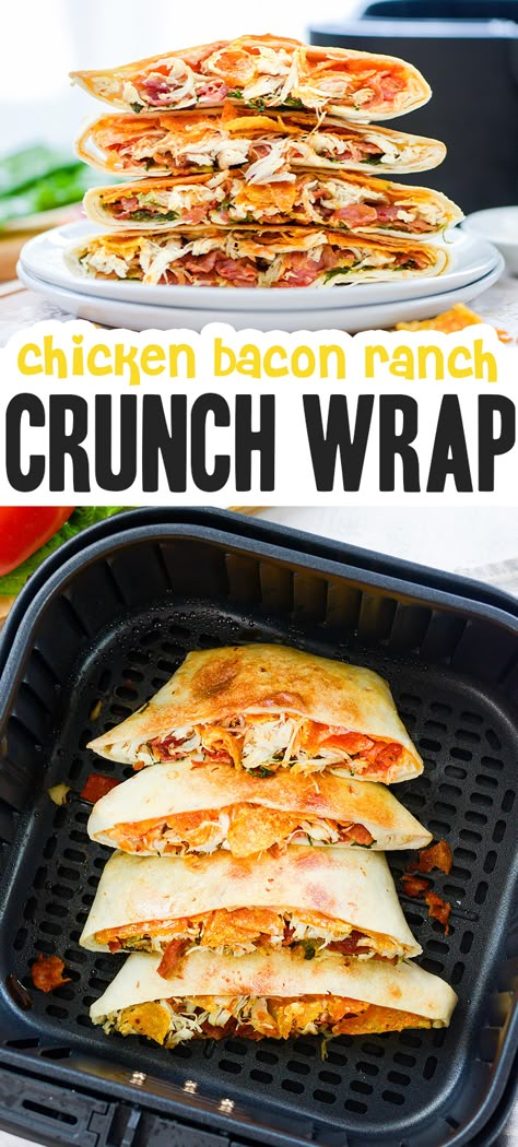 Savory Air Fryer Recipes, Air Fryer Food Ideas Healthy, Chicken Bacon Ranch Crunch Wrap, Air Fryer Chicken Wrap Recipes, Air Fryer Wraps Healthy, Bacon Chicken Ranch Wrap, Family Air Fryer Recipes, Recipes With Wraps, Air Fryer Crunch Wrap Supreme