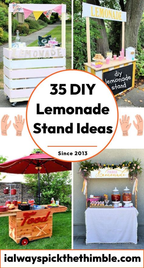 Lemonade Stand Decorations Diy, Lemonade Booth Ideas, Build Your Own Lemonade Stand, Build A Lemonade Stand Easy Diy, Cute Lemonade Stand Ideas Diy, Collapsible Lemonade Stand, Wood Lemonade Stand, How To Build A Lemonade Stand Diy, Lemonade Table Ideas