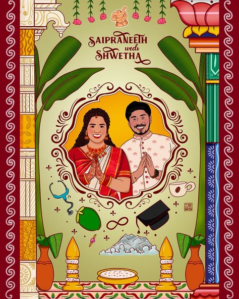 🌸 Saipraneeth and Shwetha’s Invite is here! 🌸 I had a blast incorporating the two important temples from their home states into this design. With fun doodles and a quirky pose, they’re all set to greet you in style! I hope you like this ✨ Dm to book the slots 💌 @aguywithbrush #caricature #weddinginvitations #indianweddinginvitation #twostateswedding #invitations #einvites #savethedate #southindianweddings #creativeinvitation #uniqueinvitations Wedding invite invitation save the date e... Quirky Pose, Groom Cartoon, Cartoon Wedding Invitations, Caricature Wedding Invitations, Wedding Illustration Card, Cartoon Wedding, Bride And Groom Cartoon, Fun Doodles, Wedding Illustrations