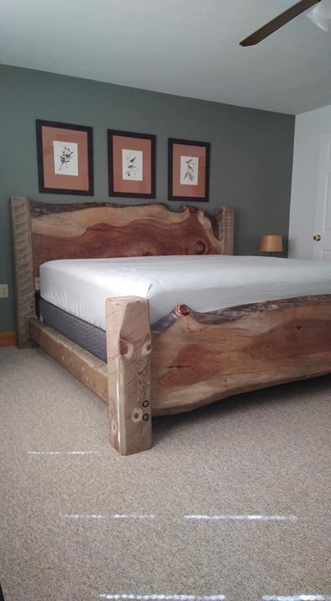 Wood Beam Bed Frame, Timber Frame Bed, Rustic Wood Bed Frame, Log Bed Frame, Custom Bed Frame, Diy Projects Wood, Timber Bed Frames, Wooden Bed Frame Rustic, Wood Working Ideas