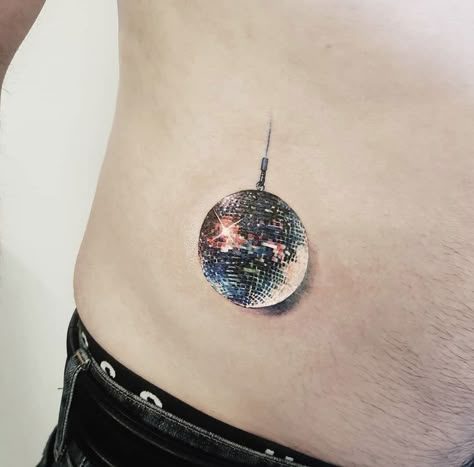 Disco Ball Traditional Style Disco Ball Tattoo, Disco Ball Tattoo Simple, Mirror Ball Tattoo, Disco Tattoo, Mirrorball Tattoo, Disco Ball Tattoo, Mirror Tattoos, Minimalistic Tattoo, Ball Tattoo