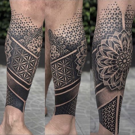 Sleeve Tattoos For Guys Geometric, Geometric Tattoo Design Men Leg, Leg Tattoo Mandala, Geometric Sleeve Tattoos Mens Arm, Mens Geometric Tattoo, Legs Tattoo Men Ideas Design, Geometric Mandala Tattoo Men, Geometric Mandala Tattoo Design Men, Leg Mandala Tattoo