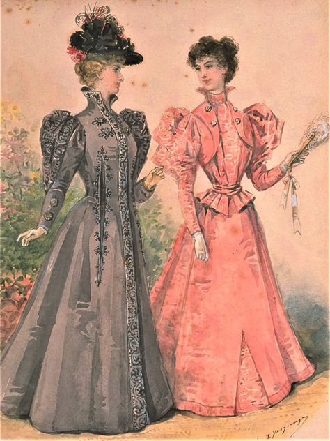 Fashion Plate - La Mode Illustree - 1896 1890 Fashion Plate, Belle Epoque Fashion, 1899 Fashion, Vintage Prairie Dress, Victorian Era Fashion, 1890s Fashion, 1800s Fashion, Fashion Illustration Vintage, 19th Century Fashion