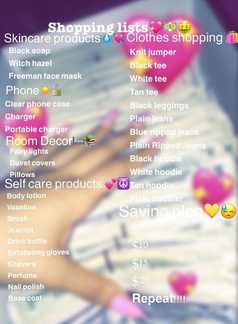 Shopping list 2019-2020 Personal Care Shopping List, Baddie Self Care Shopping List, What To Get At The Mall Shopping, Beauty Supply Store Shopping List, Baddie Essentials List Clothes, Shopping Spree List, Baddie Shopping List, Selfcare Shopping List, Baddie Essentials List