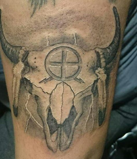 Buffalo skull tattoo, Indigenous, Medicine wheel,lightening Medicine Wheel Tattoo, Bison Skull Tattoo, Buffalo Skull Tattoo, Indigenous Medicine, Bison Tattoo, Wheel Tattoo, Buffalo Head, Buffalo Skull, Medicine Wheel