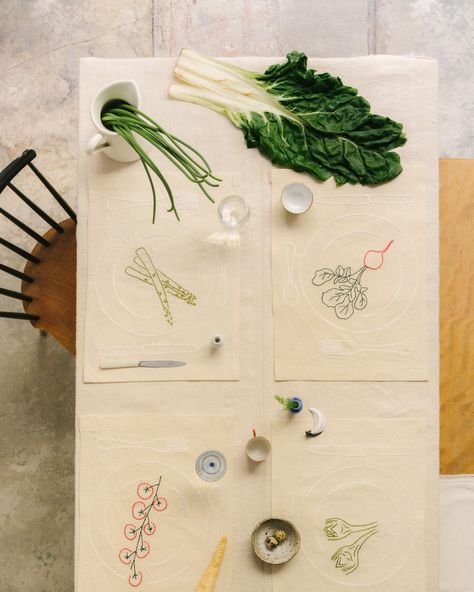 Embroidered Tablecloth, French Linen, Artichoke, Cherry Tomatoes, The Table, Home Textile, Tablescapes, Fiber Art, Sake