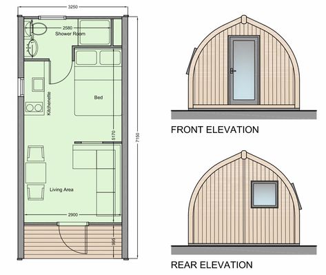 Smart Houses, Resort Design Plan, Arched Cabin, Glamping Cabin, Camping Pod, Prefab Buildings, Small Tiny House, Public Space Design, Interior Design Presentation