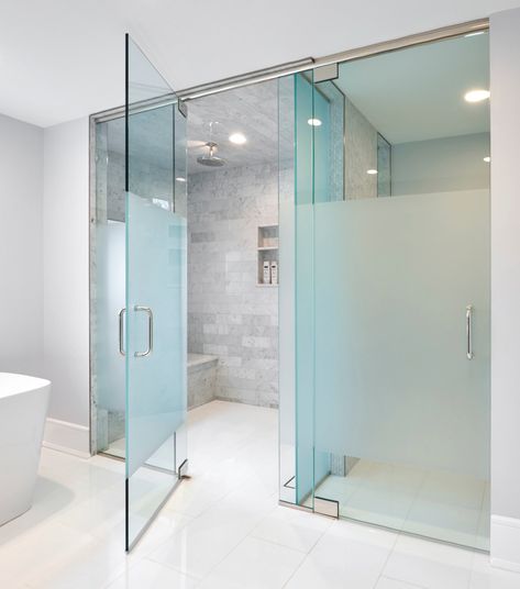 Frosted Glass Shower Door, Makeover Kamar Mandi, Shower Modern, Glass Shower Door, Glass Pool, Bathroom Inspiration Modern, Glass Shower Enclosures, Toilet Room, Master Bath Remodel