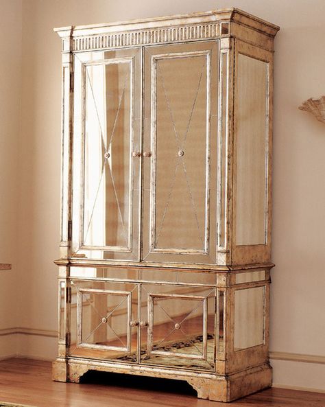 Great wardrobe...SO LOVE THIS! Antique China Cabinet, Mirrored Armoire, Condo Interior Design, Glamorous Decor, Condo Interior, Mirrored Furniture, Classic Decor, Antique China, A Living Room