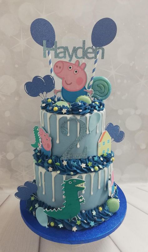 Peppa Pig Drip Cake, Peppa Pig Birthday Cake For Boys, George Pig Birthday Cake, George Pig Cake, George Pig Birthday Party, George Pig Birthday, Pepper Pig, Peppa Pig Birthday Cake, Film Cake