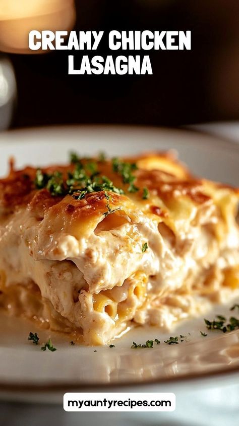 This Creamy Chicken Lasagna is a comforting twist on a classic, layering tender chicken with creamy sauce and gooey cheese. Perfect for fall or winter dinners, it’s an easy-to-make, hearty dish that the whole family will enjoy. Pair with a side salad for a complete meal. Chicken Pot Pie Lasagna, Chicken Lasagna Recipe Easy, Butter Chicken Lasagna, Creamy Chicken Lasagna, Buffalo Chicken Lasagna, Chicken Lasagne, Potato Lasagna, Chicken Lasagna Recipe, White Chicken Lasagna