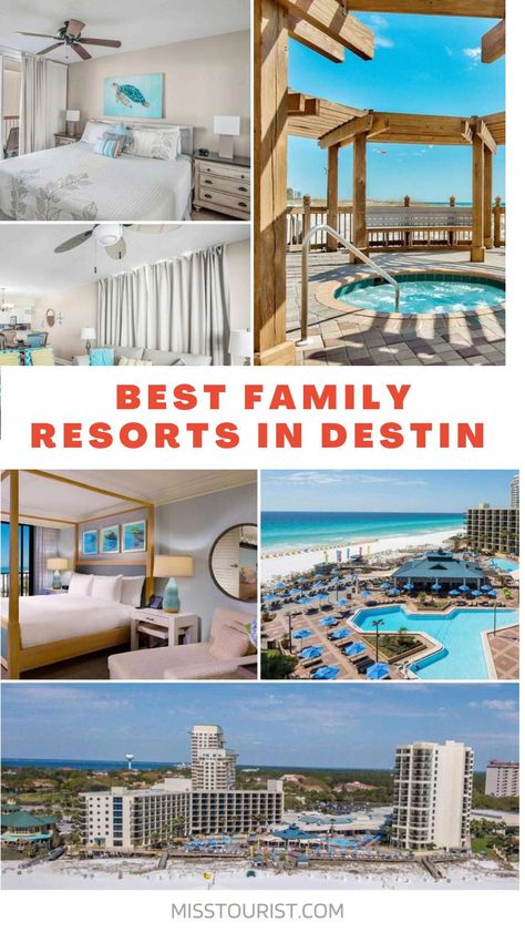 I’ve looked on the entire web and found some of the best Destin family resorts, which I listed from most to least expensive! These incredible places by the beach feature swimming pools, babysitting services, and other great facilities.Since these hotels are the best of the best, I would recommend booking them as soon as you decide on a favorite. I’m saying this because Destin is very popular with families, and the good accommodations will surely disappear super fast. #destintravel #florida Family Resorts In Florida, Florida Beach Resorts, Resorts For Kids, Kid Friendly Resorts, Destin Florida Vacation, Best Family Beaches, Usa Travel Bucket List, Best Family Resorts, Destin Resorts