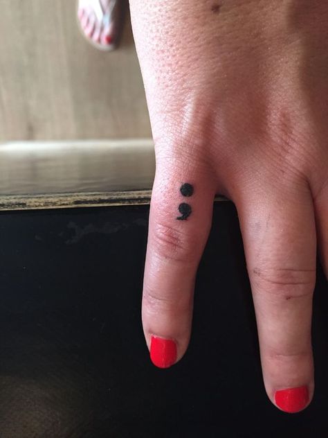 Semi-colon project, on my right pinky finger ... The story goes on... Semi Colon Finger Tattoo, Software Engineer Tattoo, Semi Colon Tattoo, Semi Colon, Pinky Finger, Semicolon Tattoo, Finger Tattoo, Software Developer, Software Engineer