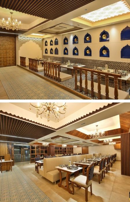 Mughlai Restaurant Design, Mughal Theme Restaurant, Arabic Interior Design Restaurant, Traditional Indian Restaurant Interior, Traditional Hotel Design, Bengali Restaurant Interior, Traditional Cafe Interior Design, Traditional Cafe Design, Traditional Restaurant Interior Design