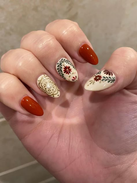 Folk Art Nail Design, Persian Nail Design, Turkish Inspired Nails, Mexican Artisan Nails, Slavic Nail Art, Scandinavian Nails Design, India Nails Design, Folk Nail Art, Persian Nails