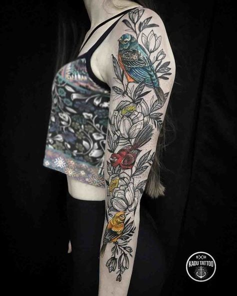 Half Sleeve Tattoos Color, Bird Tattoo Sleeves, Vintage Tattoos, G Tattoo, Full Sleeve Tattoo Design, Marvel Tattoos, Tattoo Sleeves, Cat Tattoos, Flower Sleeve