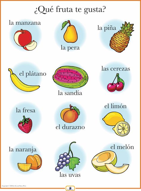 Introduce fruits with this colorful 18 x 24 in. poster that includes a free… Spanish Fruits, Fruits Poster, Preschool Spanish, French Flashcards, Spanish Basics, Spanish Lessons For Kids, Teaching Posters, French Language Lessons, Learn Portuguese