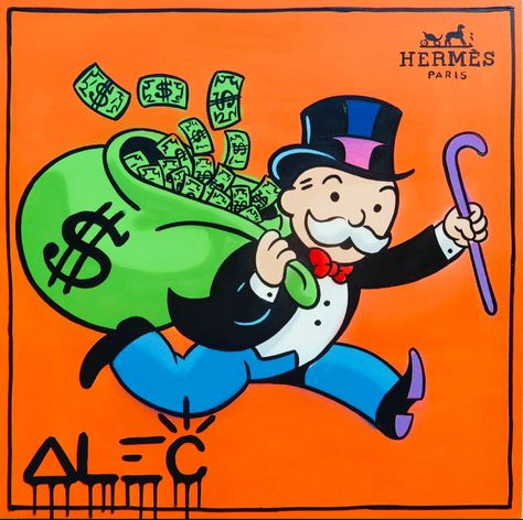 Monopoly Man Running With Money Bag, Monopoly Man Painting, Monopoly Man Art, Mr Monopoly Art, Contemporary Interior Design Ideas, Monopoly Art, Monopoly Man, Money Art, Alec Monopoly