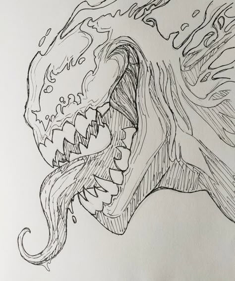 Drawing Of Venom, Venom Line Art, Dc Comics Art Drawings, Simple Art Ideas Drawing, Villian Drawings, Marvel Art Drawings Sketch, Venom Drawing Sketch, Venom Art Drawing, Venom Sketch