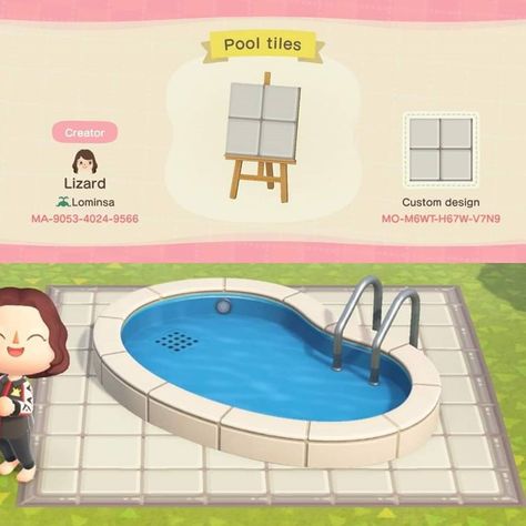 Lizard on Instagram: “The tiles I made to match the white pool! #acnh #animalcrossingnewhorizons #animalcrossingswitch #acnhpattern #acnhdesigns #acnhtiles…” Acnh Tile Path Code, Acnh Swimming Pool, Acnh Tile Code, Acnh Path, White Pool, Animal Crossing 3ds, Animals Crossing, Ac New Leaf, Animal Crossing Memes