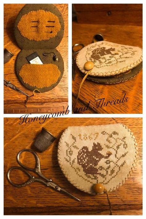 Housewife Sewing Kit, Antique Sewing Kit, Diy Pincushion, Felt Doll Patterns, Cross Stitch Sampler Patterns, Sewing Case, Needle Books, Hand Sewing Projects, Christmas Stockings Diy