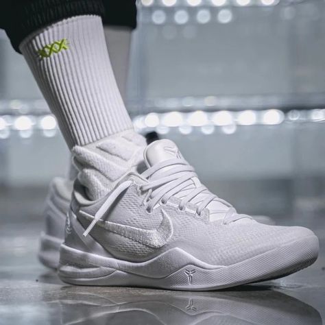 Nike Kobe 8 Protro "Triple White" Returning for Kobe Day 2023 - EUKICKS Nike Basketball Shoes Kobe, Kobe Logo, Kobe 8 Shoes, Kobe Sneakers, Basketball Shoes Kobe, Nike Essentials, Kobe 8, Nike Kicks, Best Basketball Shoes