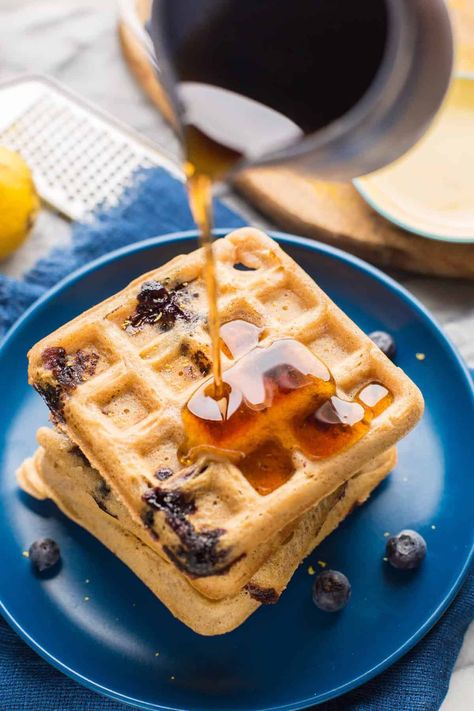 Light, crisp, buttery and delicious - these gluten free blueberry waffles are just the thing to spruce up your boring breakfast routine! Make these as a special treat and/or save and freeze the leftovers to enjoy even throughout the week. This recipe has been tested multiple ways to include dairy free, egg free and vegan friendly options. You even have the choice of using a couple different flours here based on what you've got! Blueberry Waffles Recipe, Blueberry Waffles, Gluten Free Waffles, Moonshine Recipes, Breakfast Routine, Healthy Blueberry, Waffles Maker, The Leftovers, Fodmap Recipes