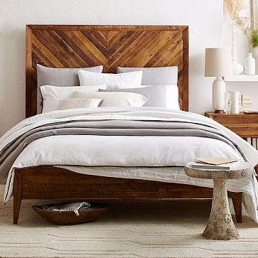 Alexa Bed from West Elm Reclaimed Wood Nightstand, Reclaimed Wood Beds, West Elm Bedding, Natural Bedroom, Top Beds, Ideas Hogar, Wood Bed Frame, Wood Bed, Wood Headboard