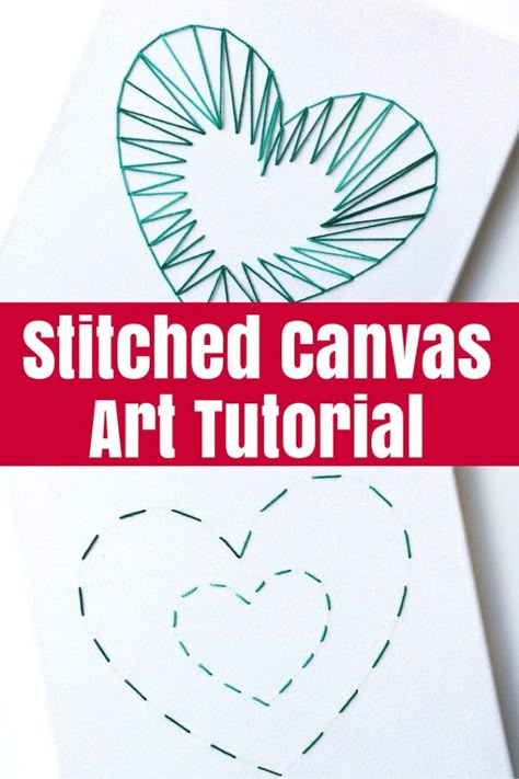 Stitched Canvas Art Tutorial - When I was asked to craft with some of my favourite teens and tweens, this stitched canvas art was the perfect project. Learn how to make one for yourself! | #crafts #teens #tweens #tutorial  #stitching #canvas #diy Stitched Canvas Art, Canvas Art Tutorial, Yarn Art Diy, Cotton Yarn Projects, Stitched Canvas, Canvas Art Ideas, Chalkboard Art Quotes, Diy Canvas Art Easy, Mandala Canvas