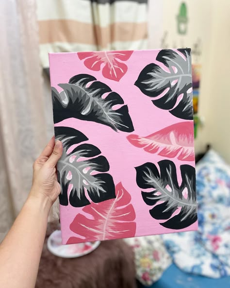 Cute Paintings On Canvas Aesthetic Pink, Pink And Black Painting, Pink Canvas Paintings Simple, Pink Background Painting, Pink Aesthetic Painting, Boho Acrylic Painting, Acrylic Reference, Painting Ideas Pink, Pink Acrylic Painting