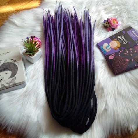 Set of wool DE dreads black purple double ended dreadlocks by | Etsy Pink Dreads, Double Ended Dreads, Wool Dreads, Shades Of Violet, Synthetic Dreadlocks, Dreadlock Extensions, Dread Beads, Dreadlock Hairstyles, Wet Felting