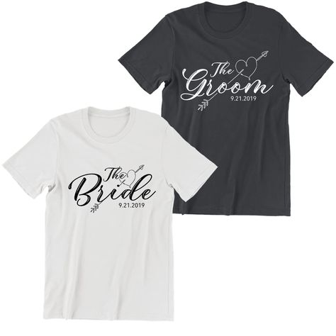 PRICES MAY VARY. Matching Bride and Groom Tshirts Sets: Our bride and groom tshirts sets are perfect for any pre-wedding event. Personalize them with a custom date, making them a unique memento of your special day. Bride and Groom Tshirts Sets: Celebrate your special day with our bride and groom tshirts sets. These sets include bride and groom long sleeve shirts, and short sleeve shirts, perfect for any wedding event. Groom Shirts for Men: Make a statement with our groom shirts for men. Designed Bride And Groom Shirts Ideas, Bride And Groom Tshirts, Bride And Groom Shirts, Date Couple, Group Outfits, Groom Shirts, Personalized Matches, Honeymoon Shirts, Unique Bride