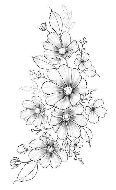 Tattoo Sleeve Floral, Sleeve Floral Tattoo, Goodness Tattoo, Flower Tattoo Drawings, Floral Tattoo Sleeve, Floral Tattoo Design, Flower Art Drawing, Flower Sketches, Floral Drawing