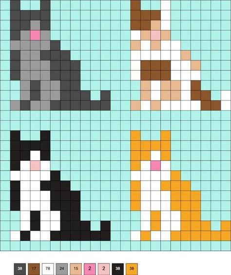 Cat Perler Bead Patterns, Cat Perler Beads, Hamma Beads Ideas, Easy Perler Bead Patterns, Bead Creations, Easy Perler Beads Ideas, Easy Pixel Art, Hama Beads Design, Perler Bead Templates