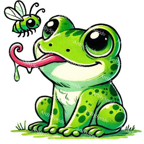 Frogs Cute Art, Animated Frog Drawings, Cartoon Frogs Cute, Frog Illustration Cute, Cute Frog Face Drawing, Cute Frog Digital Art, Frog Images Clip Art, Frosch Illustration, Frog Illustration