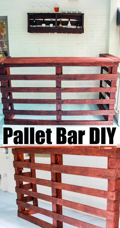 Pallet Bar DIY | Happily Hughes Palet Bar, Pallet Bar Diy, Diy Outdoor Bar, Bar Diy, Bar Plans, Diy Home Bar, Pallet Bar, Backyard Bar, Home Bar Designs