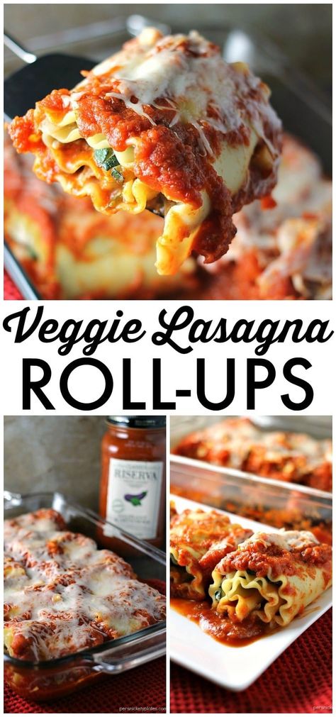 Veggie Lasagna Roll Ups are filled with spinach, zucchini, and cheeses and smothered in Eggplant and Artichoke sauce. | Persnickety Plates Artichoke Pasta Sauce, Veggie Lasagna Roll Ups, Vegetable Lasagna Roll Ups, Lasagne Roll Ups, Veggie Roll Ups, Lasagna Rolls Recipe, Artichoke Sauce, Persnickety Plates, Lasagna Roll Ups