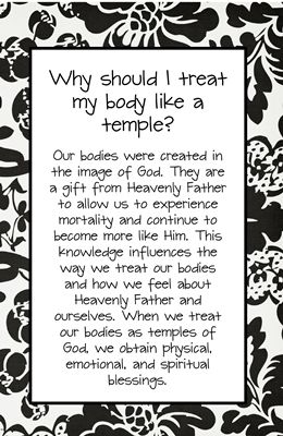 Why should I treat my body like a temple? Our bodies were created in the image of God. They are a gift from Heavenly Father to allow us to experience mortality and continue to become more like our Him. This knowledge influences the way we treat our bodies and…Read More Image Of God, Yw Lesson, Children Church, Activity Day Girls, Vbs 2023, Plan Of Salvation, Lds Young Women, Mega Hair, Body Is A Temple