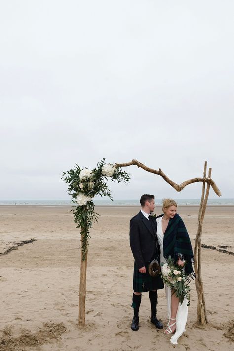 Cold Beach Wedding, Scottish Beach Wedding, Uk Beach Wedding, Stone Cold Fox Wedding Dress, Happy Bank Holiday Monday, Intimate Beach Wedding, Scotland Photography, Hall Decorations, Fox Wedding