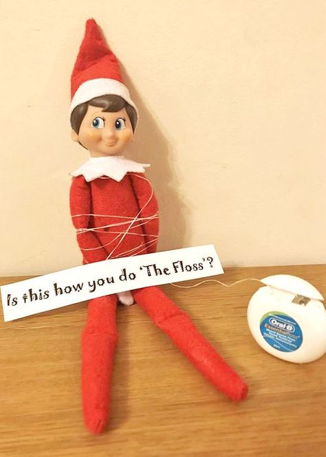 20 Funny Elf On The Shelf Ideas - Love and Marriage Elf On The Shelf Floss, Crazy Elf On The Shelf Ideas Hilarious, Elf On The Shelves, Elf Shenanigans, Elf Ideas Easy, Bad Elf, Elf Shelf, Shelf Elf, Peanuts Halloween