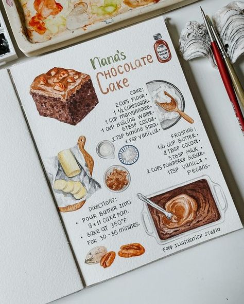 Recipe Page Aesthetic, Hand Drawn Recipe Book, Diy Cooking Book, Baking Book Design, Food Illustration Recipe, Recipe Book Drawing, Recipes Book Diy, Recipes Book Aesthetic, Recipe Books Ideas