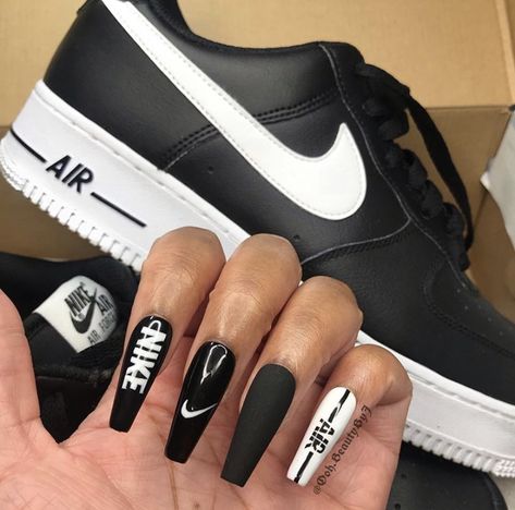 Nike Nails, Bandana Nails, Black Acrylic Nail Designs, Nails Press Ons, Nails Painted, Sculpted Nails, Black Acrylic Nails, Long Acrylic Nail Designs, Nails Press