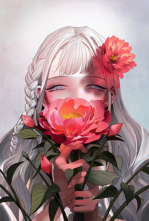 Anime With Flower, Anime Flower, Holding Flowers, Anime Baby, Cute Anime Pics, Manga Girl, Cute Cartoon Wallpapers, Anime Style, Female Art