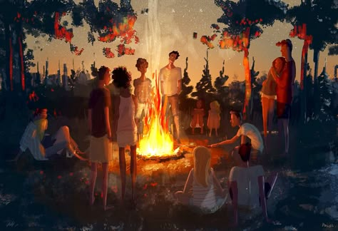 The Last Camp Fire  We had a great weekend and it's always bitter sweet at the end. Great memories though #pascalcampion The Last Campfire, Painting Feelings, Campfire Drawing, Lighting Illustration, Camping Drawing, Swamp Monster, Solo Stove, Pascal Campion, Fire Drawing