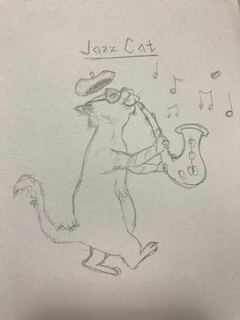 Pencil sketch of a potbellied cat playing saxophone Cat Playing Saxophone, Playing Saxophone, Jazz Cat, Armband Tattoos, Music Drawings, Cat Hacks, Keramik Design, Doodle Art Designs, Cat Owner