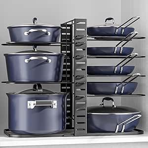 ORDORA Pots and Pans Organizer: Under Cabinet, Adjustable 8-Tier Pot Organizers inside Cabinet, Kitchen Organizers and Storage Fit 6-11 inch Lightweight Cookware Cookware Organization, Pot And Pans Organization, Corner Storage Cabinet, Pot Organization, Pan Storage, Pan Organization, Pot Racks, Kitchen Organizers, Condo Kitchen