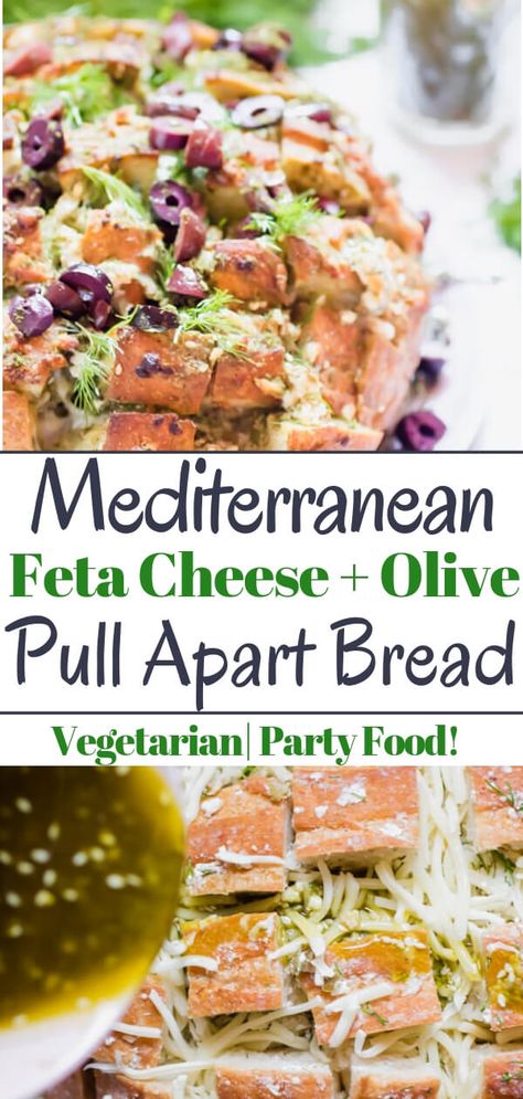 Vegetarian Party Food, Fun Meals, Mediterranean Foods, Southern Kitchen, Vegetarian Breakfast Recipes, Cheesy Bread, Football Sunday, Mediterranean Food, Pull Apart Bread