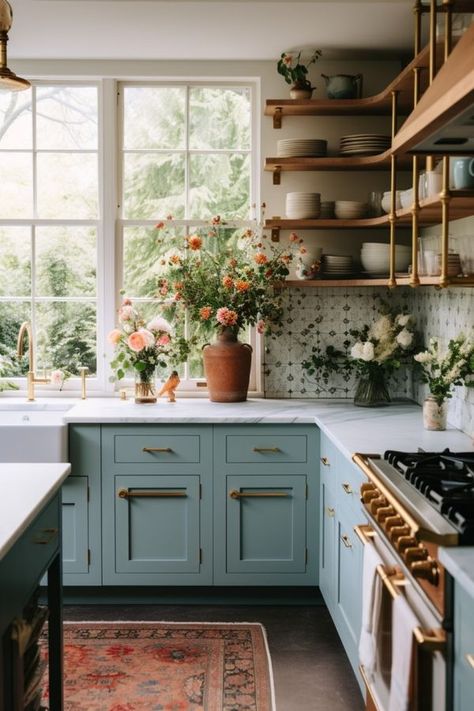 Country Cottage Living Scottish Cottage Interior, Country Cottage Living, Countryside Kitchen, Scottish Cottages, Cottage Aesthetic, Open Cabinets, Cottage Interior, Cottage Living, Cottage Kitchen