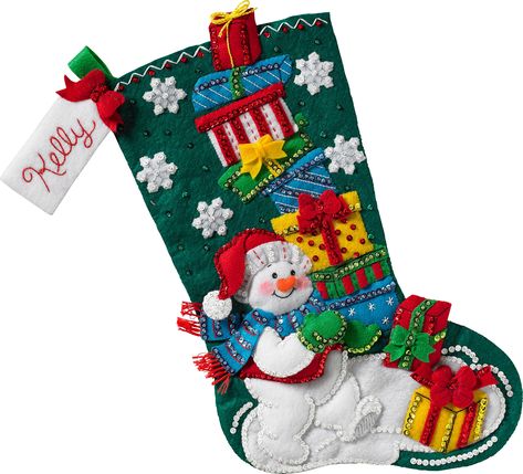 PRICES MAY VARY. BEAUTIFUL STOCKING - This unique 18" felt applique stocking is the perfect embroidery kit for your holiday décor. Fill this stocking with your favorite stocking stuffers to make the holidays special FESTIVE DESIGN - This unique Christmas stocking features a snowman carrying a large stack of presents - perfect for any holiday celebration! COMPREHENSIVE KIT- This embroidery kit comes with the basic materials needed to create an 18” stocking, including stamped felt, cotton embroide Diy Christmas Stockings Ideas, Christmas Stockings Ideas, Diy Christmas Stockings, Felt Stocking Kit, Unique Christmas Stockings, Vintage Christmas Stockings, Christmas Stockings Diy, Felt Stocking, Handmade Stocking