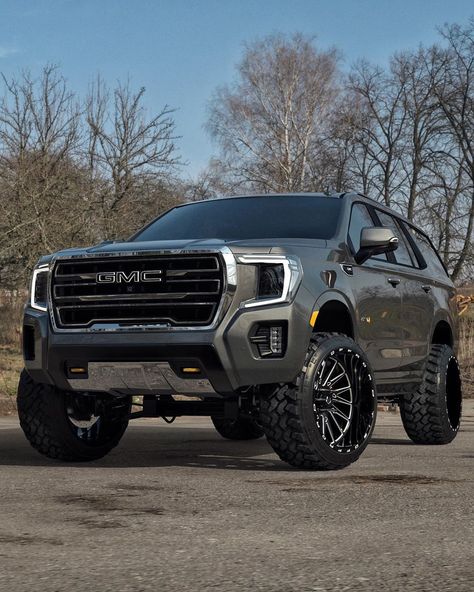 TIS Wheels (@tiswheels) posted on Instagram: “What do you think of the 2021 GMC Yukon?  Shown here in 24" TIS 547BM wheels.  Find a dealer near you at the link in bio.  @ATDWheels…” • Jul 16, 2020 at 8:16am UTC Lifted Suburban, Gmc Denali Truck, Denali Truck, Jacked Up Chevy, Gmc Suv, Jacked Up Truck, Gmc Vehicles, Luxury Vehicle, Yukon Denali